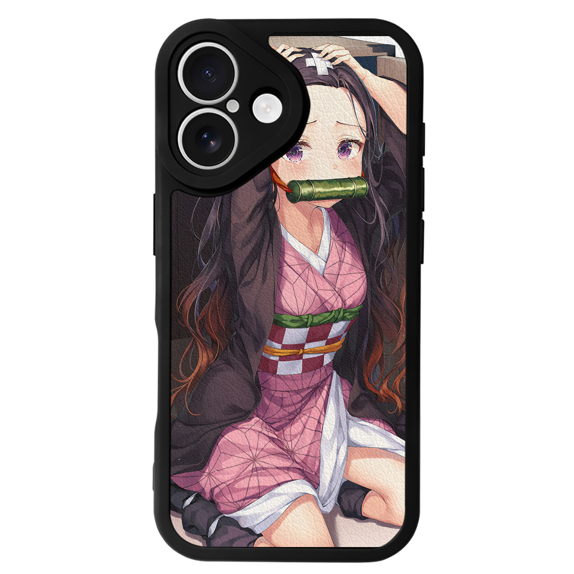 （画像用） 鬼滅の刃（きめつのやいば）竈門 禰󠄀豆子／かまど ねずこ Kamado Nezuko 【iPhone 16シリーズ対応】シリコンスマホケース（レザー調） 材質：シリコン